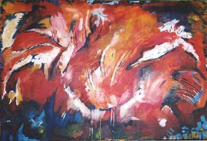 Pour certains repr�sente un dindon qui ouvre les ailes, mais j'y voyais un volcan qui crache sa lave... A gagn� le prix Ajarutak en arts visuels de Pr�sence Autochtone.