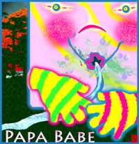 A female form is thrust into the Earth. She seems asleep, but her expression depicts horrible suffering. Behind her flows a spring of pure water that is sucked up by a strange being. He is made from a square in carnival colours. He looks like a big spoiled baby, greedy and insatiable.