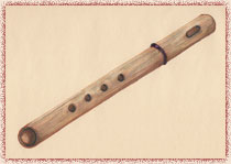 FL�TE (pikw8gan) : Roseau �vid� et perfor� de quatre trous et un rectangle, muni d’un anneau enfil� entre les trous le rectangle.
